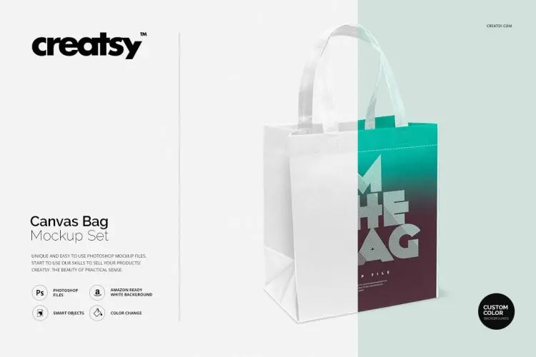 Canvas Bag Mockup Set 帆布袋无纺布袋拎袋购物袋logo图案设计贴图ps样机素材展示效果