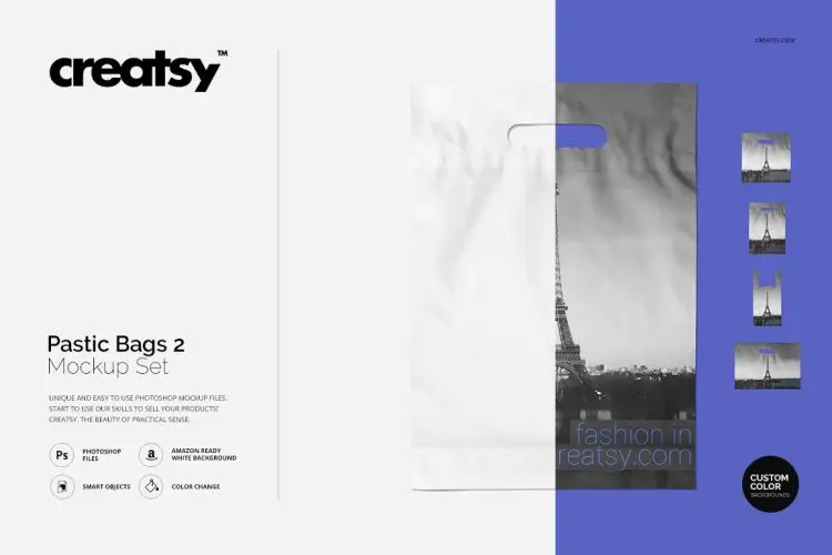 Plastic Bags 2 Mockup Set 多规格一次性塑料拎袋logo印花图案设计贴图ps样机素材展示模板