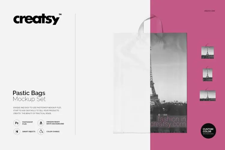 Plastic Bags Mockup Set 多规格一次性塑料拎袋模拟效果logo印花图案设计贴图ps样机素材展示模板