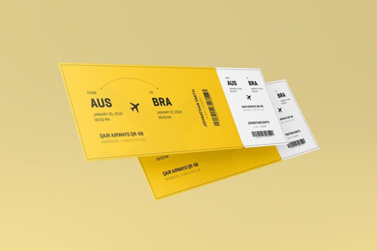 5.5X2 INCHTICKET MOCKUP 飞机票多角度模拟效果展示样机