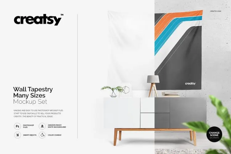 Tapestry Many Sizes Mockup Set 多规格室内客厅装饰墙布挂毯印花图案设计贴图ps样机素材展示效果