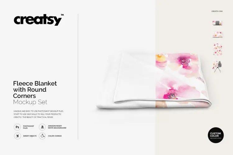 Fleece Blanket Round Corners Mockup 居家羊毛毯圆角绒毯盖毯午睡毯子ps样机素材空白贴图模板