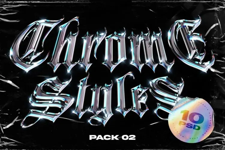 Chrome Text Styles Vol.2 10款未来科幻哥特立体艺术字体金属特效logo海报ps样机素材模板
