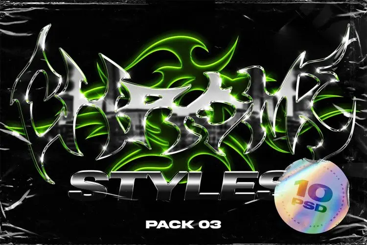 Chrome Text Styles Vol.3 10款未来科幻镀铬立体金属特效logo海报艺术字体ps样机素材模板