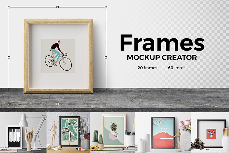 Frames Mockup Creator 多规格实木画框文具桌面摆件居家生活ps样机素材自定义场景展示效果模板