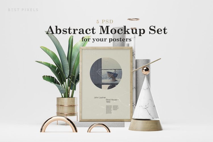 Abstract Mockup Set 2 5款现代艺术极简抽象海报设计贴图ps样机画框陈列场景素材模板