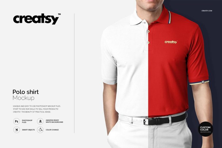 Polo Shirt Mockup 男模特短袖T恤polo衫服装logo印花图案设计贴图ps样机素材国外设计模板