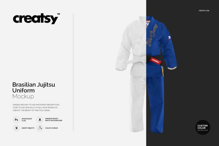 Brasilian Jiu Jitsu Uniform Mockup 巴西柔术空手道柔道服装logo印花图案设计贴图ps样机素材国外设计模板