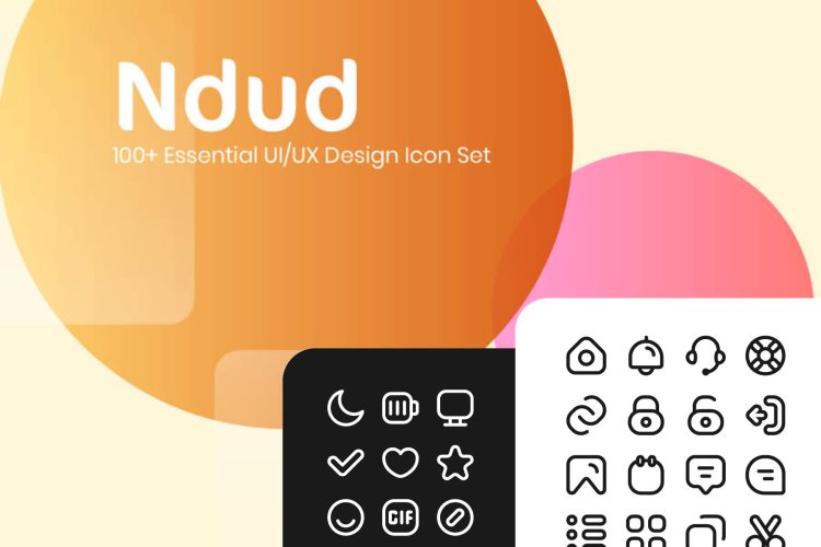 Ndud 100+ Simple Line Essential UI/UX Icon Set 100多款网站应用icon图标下载