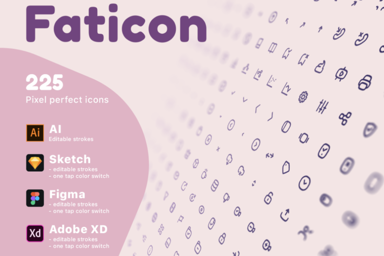Faticon Line Icons Pack 225款用户界面手机应用icon小图标素材下载