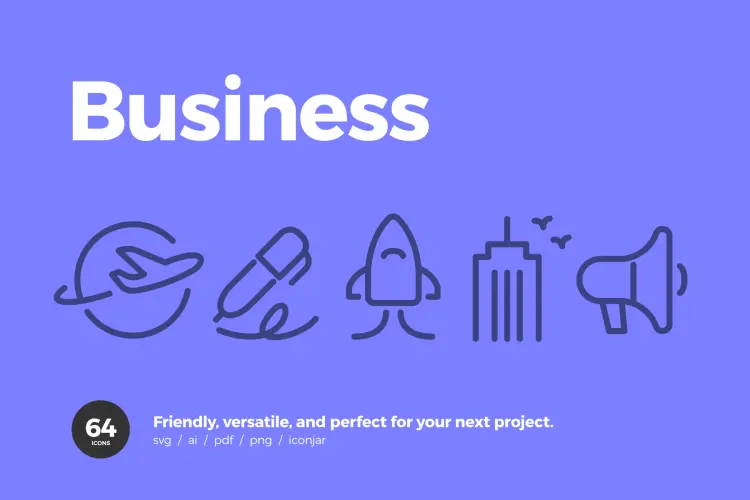 64 Business Icons 64款商务金融相关公文包货币分析团队合作icon线性图标下载