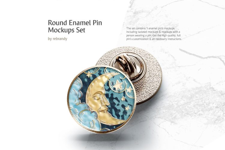 Round Enamel Pin Mockups Set 圆形胸针金属别针珐琅徽章领扣设计贴图ps样机素材展示效果模板