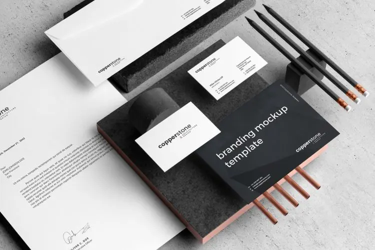 Copperstone Branding Mockup Vol. 2 工业风极简名片信封信纸企业vi应用设计贴图ps样机素材展示模板