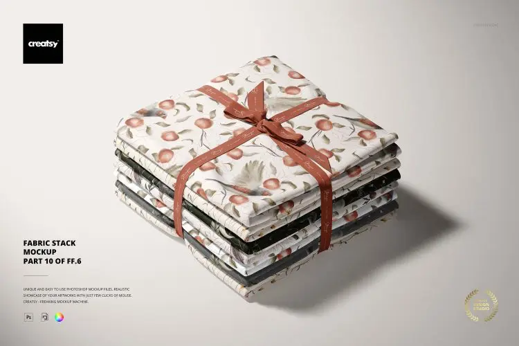 Fabric Stack Mockup 10/FF v.6 全棉床单纯棉四件套床品面料布料大全ps智能贴图样机素材psd模板