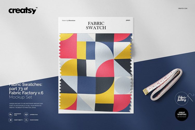 Fabric Swatch Mockup 73/FF v.6 面料布料织物家纺色板小样印花图案设计贴图ps样机素材展示模板