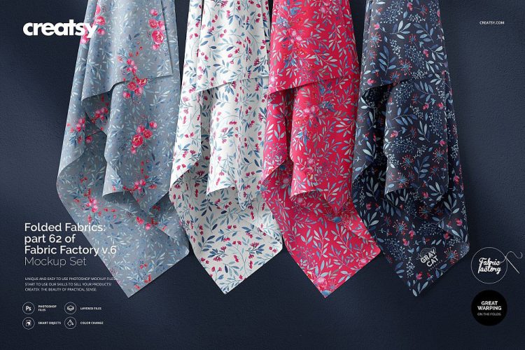 Hanging Fabrics Mockup 62/FF v.6 织物面料布料家纺小样印花图案设计贴图ps样机素材展示效果模板