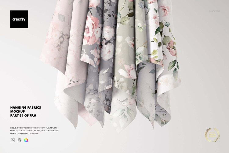 Hanging Fabrics Mockup 61/FF v.6 悬挂织物面料抹布毛巾印花图案设计贴图ps样机素材展示效果模板