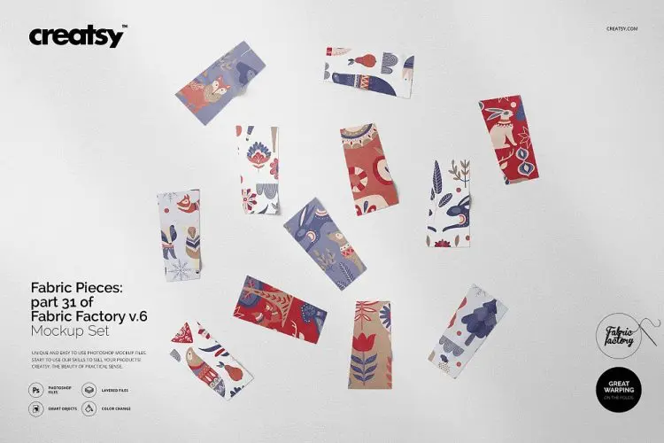 Fabric Pieces Mockup 31/FF v.6 高端定制服装莫代尔各种面料布料小样贴图展示ps样机素材psd模板