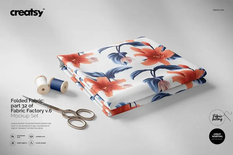 Folded Fabric Mockup 32/FF v.6 莫代尔纯棉绸磨毛床单服装面料布料ps智能贴图样机素材psd模板