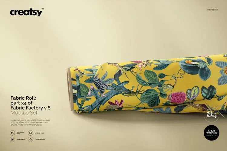 Fabric Roll Mockup 34/FF v.6 褶皱布匹服装面料布料织物印花图案设计贴图ps样机素材展示效果