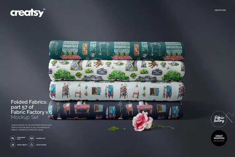 Folded Fabrics Mockup 57/FF v.6 布料面料床单家纺印花纹样图案设计贴图ps样机素材展示效果模板