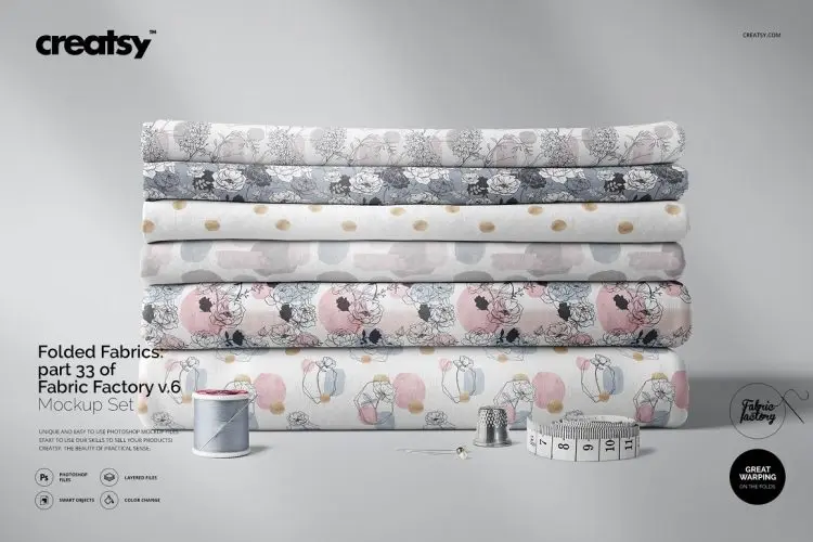 Folded Fabrics Mockup 33/FF v.6 织物布料面料床单家纺纹样印花图案设计空白贴图ps样机素材展示效果