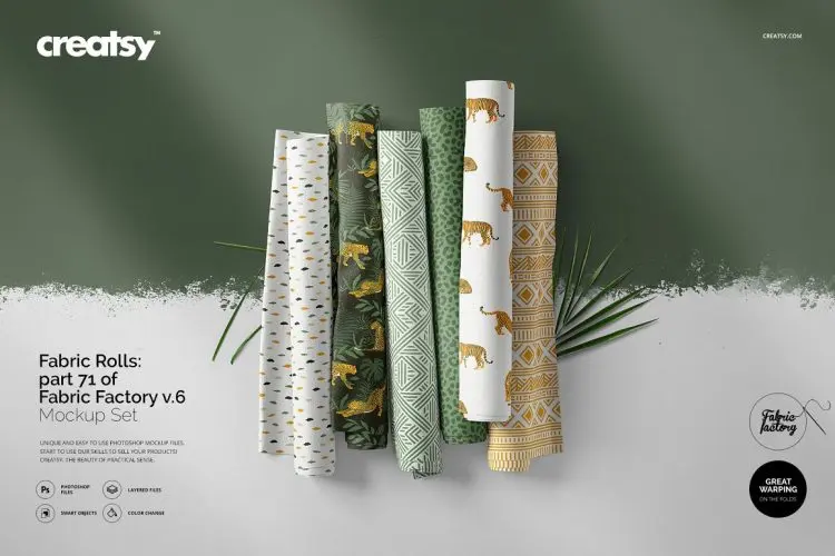 Fabric Rolls Mockup 71/FF v.6 织物布料面料卷轴家纺印花图案设计贴图ps样机素材展示效果模板