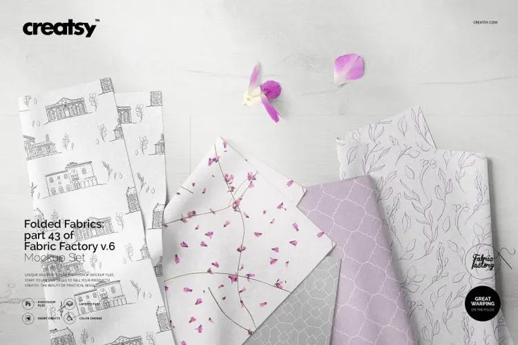 Folded Fabrics Mockup 43/FF v.6 布料面料织物床单家纺印花图案纹样设计贴图ps样机素材展示模板