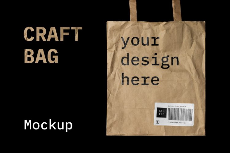 Craft Bag Mockup 做旧褶皱牛皮纸拎袋ps样机模板,纸袋标签文创样机素材psd源文件