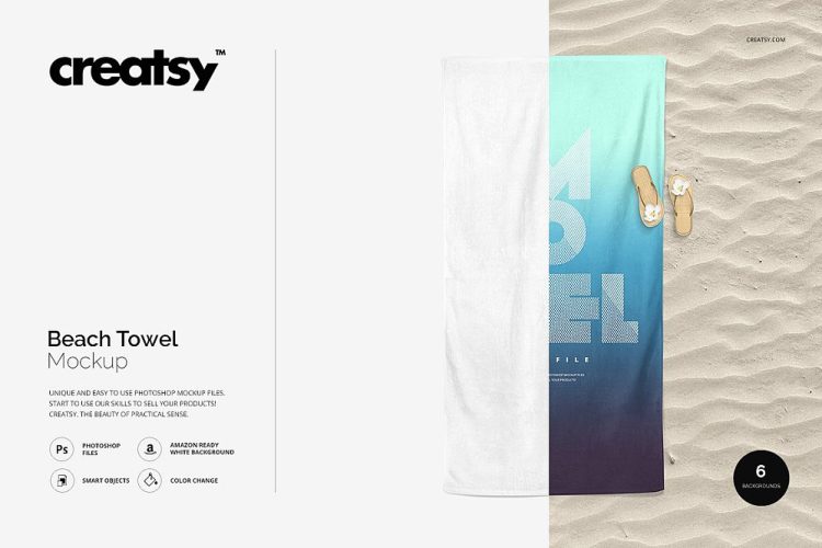 Beach Towel Mockup 休闲度假沙滩巾浴巾毛巾毛毯logo印花图案设计贴图ps样机素材模板