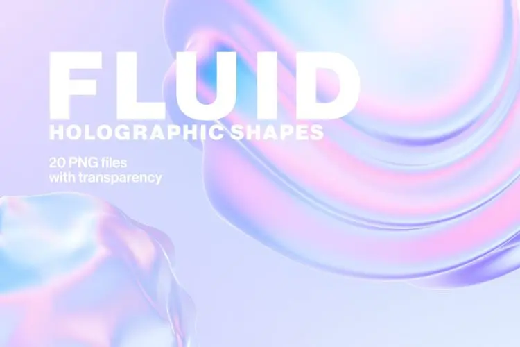 Fluid Holographic Shapes 20款抽象艺术液体全息流体渐变3D立体几何图形webp免抠图片素材