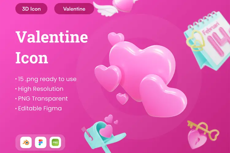 Valentine 3D Illustration 20款情人节爱心元素插画3D图标icon素材webp免抠图下载