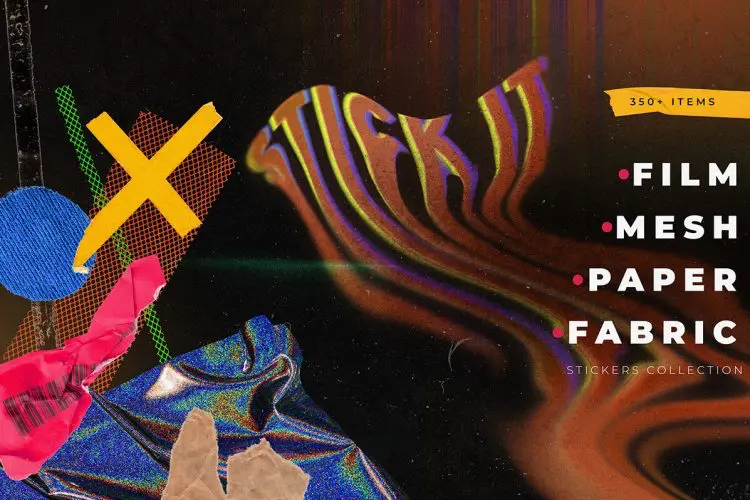 Stick it – Collage & Sticker pack 350款撕纸标签纸片拼贴纸条垃圾_350款潮流复古不干胶胶带ps素材源文件