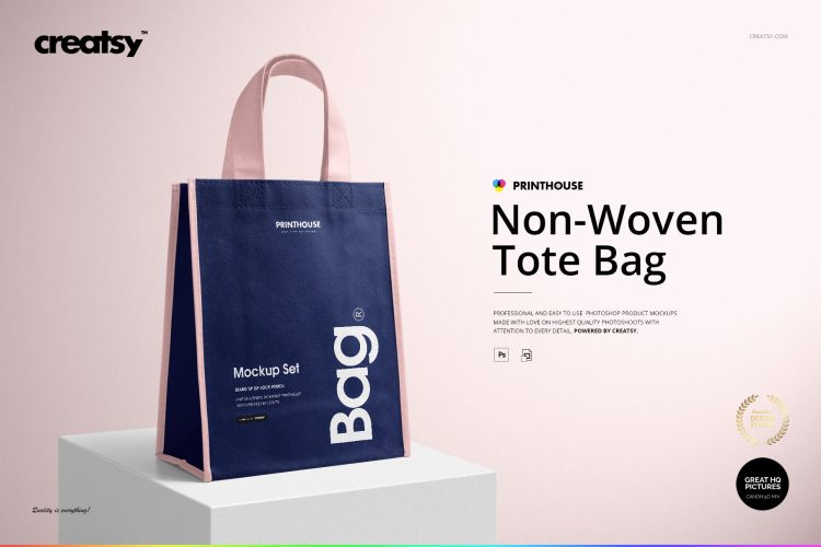 Non-Woven Tote Bag Mockup Set 女士无纺布手提袋拎袋购物袋logo印花空白贴图ps样机素材展示模板