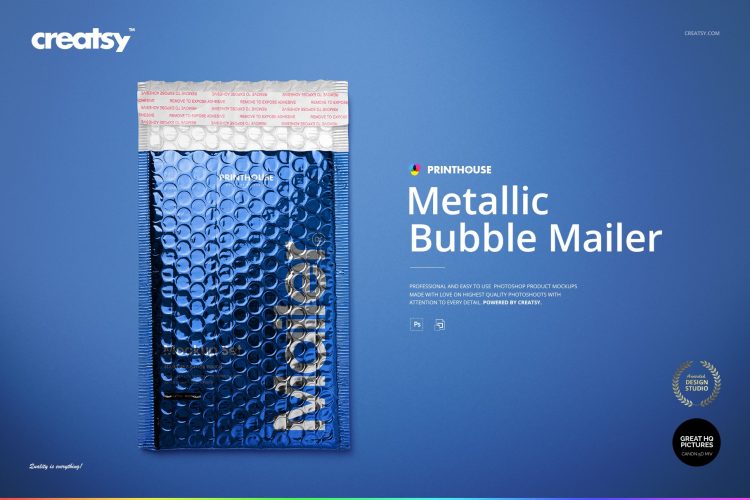 Metallic Bubble Mailer Mockup Set 铝箔防震气泡膜信封打包袋包装设计空白贴图ps样机素材展示效果模板