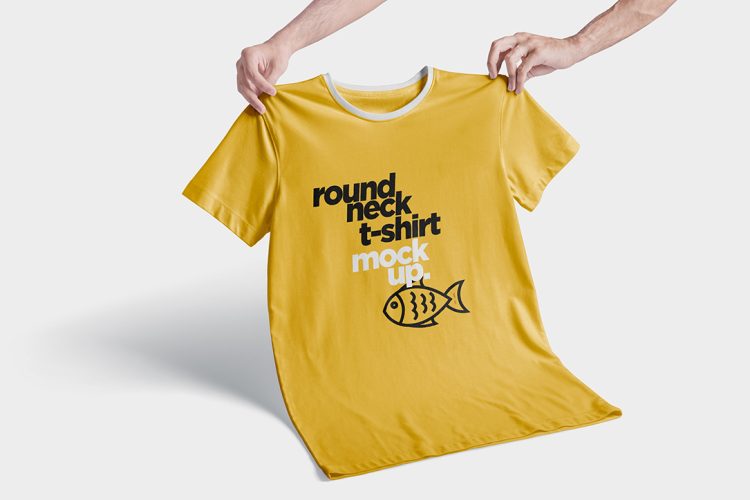 Round NeckT-shirt Mockup 5款T恤服装短袖多角度模拟效果展示样机