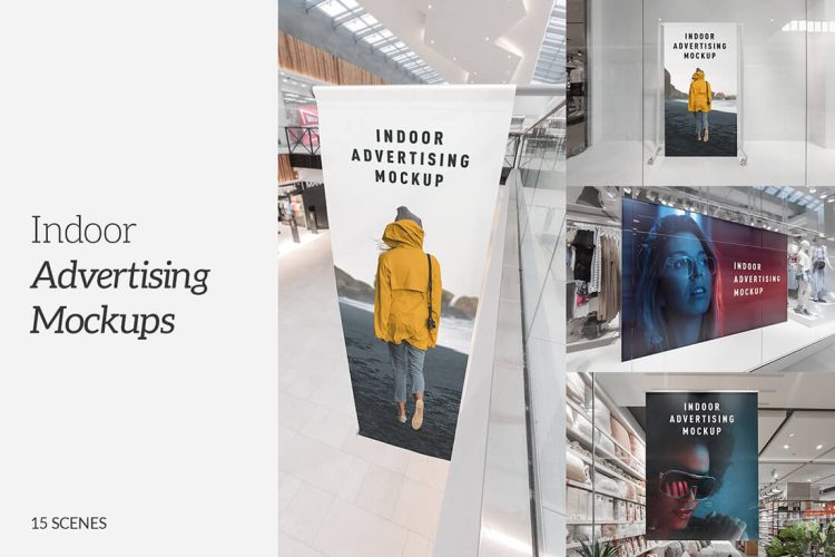 Indoor Advertising Mockups 室内商场专柜橱窗宣传广告海报设计ps贴图样机素材mockup展示模板