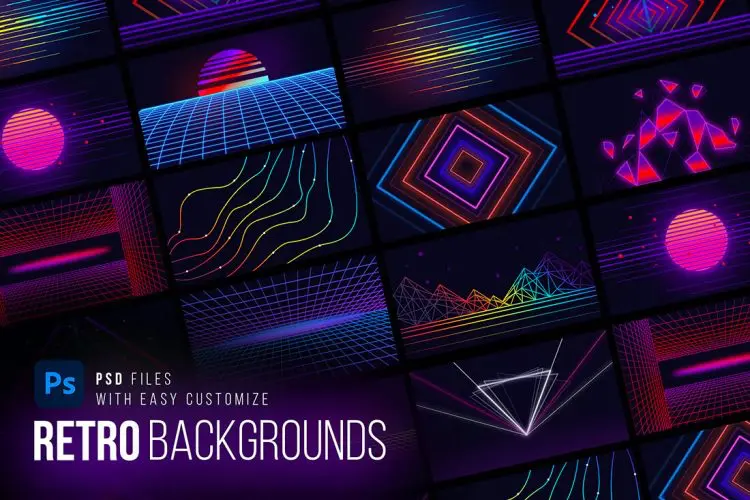 Retro Backgrounds 12款复古未来科幻几何电竞游戏音乐节海报背景底纹ps分层设计素材