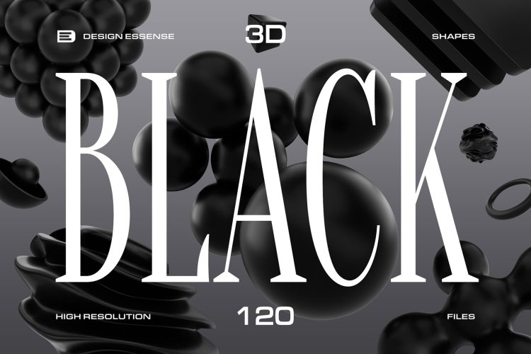 3D Black Shapes Collection 120款黑色3D立体高清抽象扭曲艺术几何图形png免抠图片设计素材