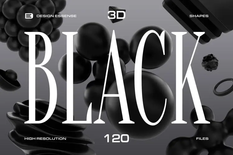 3D Black Shapes Collection 120款黑色3D立体高清抽象扭曲艺术几何图形webp免抠图片设计素材