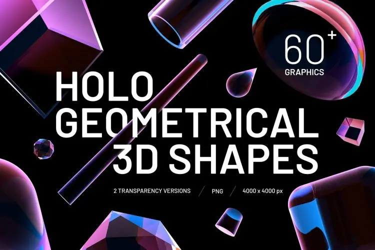 Geometrical 3D Shapes Collection 67款高清3D立体透明水晶几何多边形海报背景底纹webp免抠图片素材