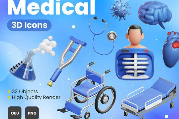 Medical 3D Icons 医疗器械医学仪器医院病毒治疗护理3D插图插画webp免抠图片素材