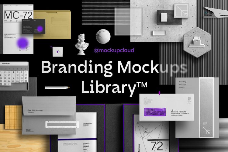 Branding Mockups Library 19款办公文具VI应用设计作品贴图ps样机素材平铺场景展示效果图