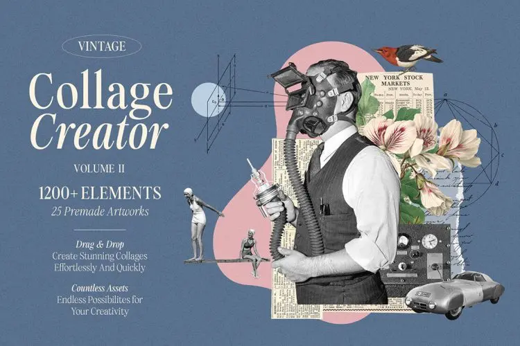 1200+ Vintage Collage Creator Vol. 2 1200款潮流复古怀旧老照片手稿剪报艺术拼贴webp免抠图片素材合集