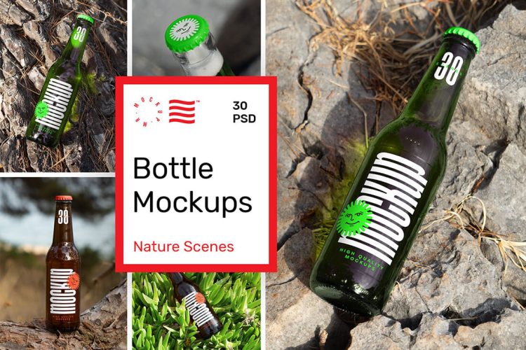 Bottle Mockups – Beer, Soda, Yerba 30款苏打水汽酒啤酒玻璃瓶产品包装设计ps样机素材场景展示效果图