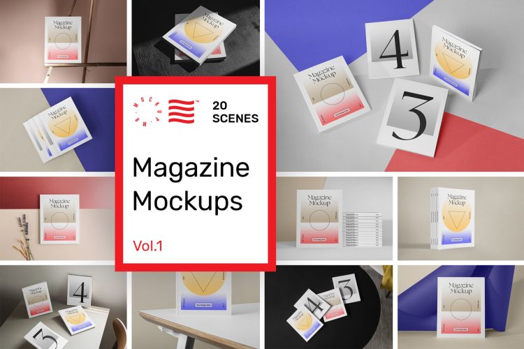 Magazine Mockups Vol.1 20款手册杂志画册封面设计作品贴图ps样机素材场景展示效果模板