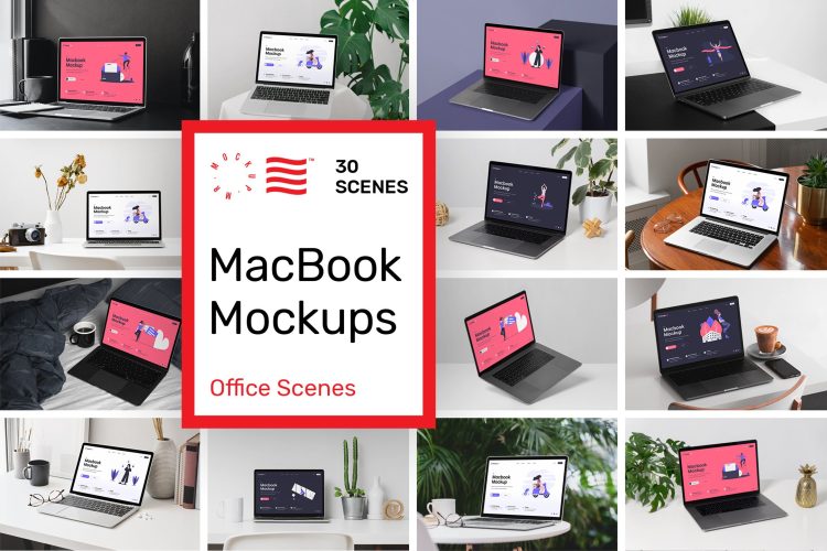 MacBook Mockups – Workspace Mockups 30款苹果Macbook笔记本电脑ui界面贴图ps样机素材场景展示效果