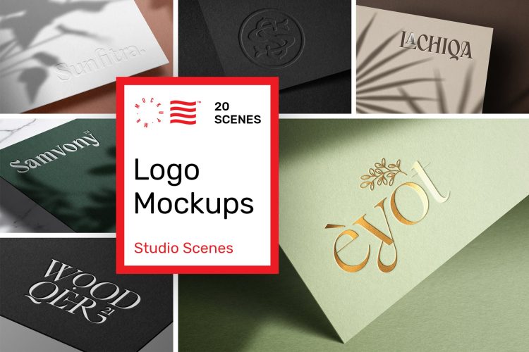 Logo Mockup Bundle – Paper Print 质感标识logo艺术纸烫金凹凸浮雕印刷工艺ps样机素材场景展示模板