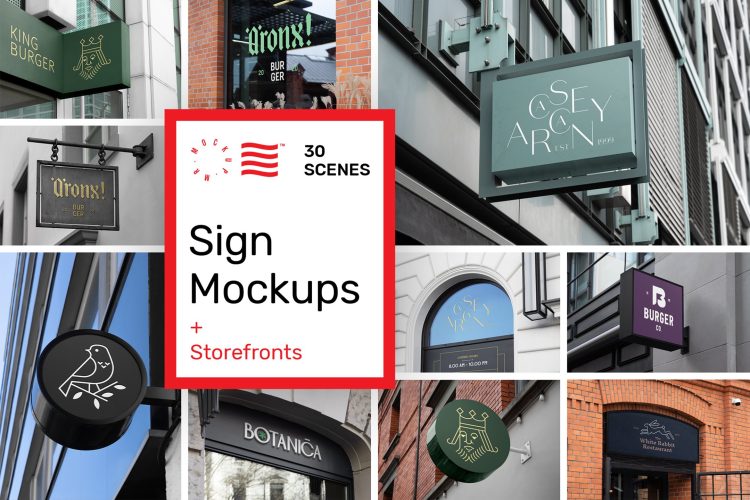 Sign Mockups and Storefront Mockups 30款专卖店精品店招牌店招门头logo设计ps样机素材场景展示效果