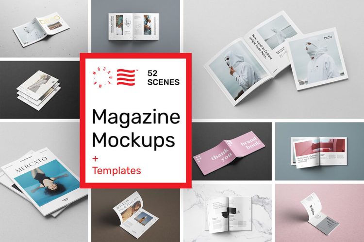 Magazine Mockups – 52 Scenes 多规格宣传手册杂志画册设计ps智能贴图样机素材mockup模板合集